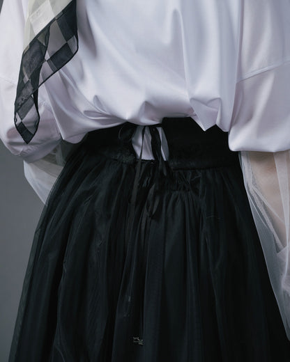 【SALE/50%0ff】Jacquard × Tulle Skirt [603390] black