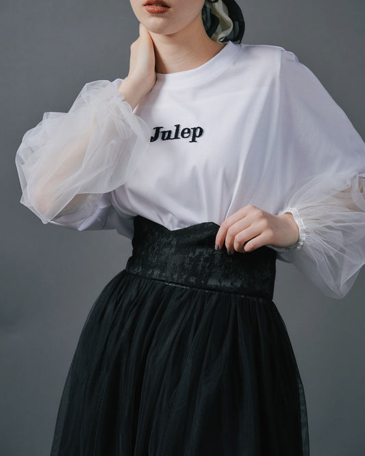 【SALE/50%0ff】Jacquard × Tulle Skirt [603390] black