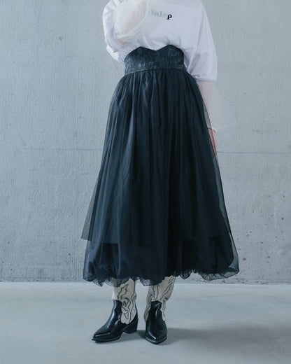 【SALE/50%0ff】Jacquard × Tulle Skirt [603390] black