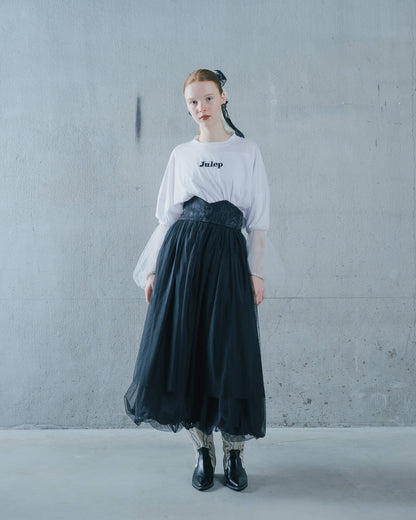【SALE/50%0ff】Jacquard × Tulle Skirt [603390] black