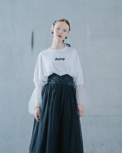【SALE/50%0ff】Jacquard × Tulle Skirt [603390] black