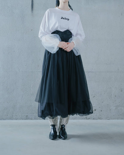 【SALE/50%0ff】Jacquard × Tulle Skirt [603390] black