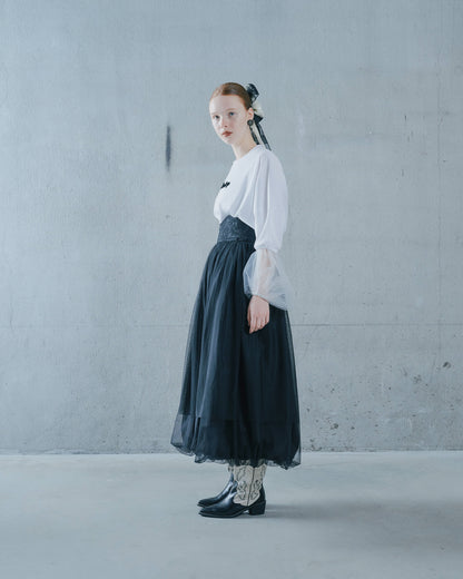 【SALE/50%0ff】Jacquard × Tulle Skirt [603390] black