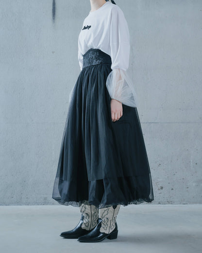 【SALE/50%0ff】Jacquard × Tulle Skirt [603390] black