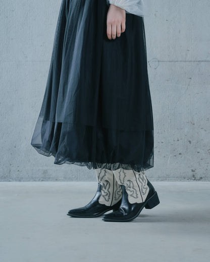 【SALE/50%0ff】Jacquard × Tulle Skirt [603390] black
