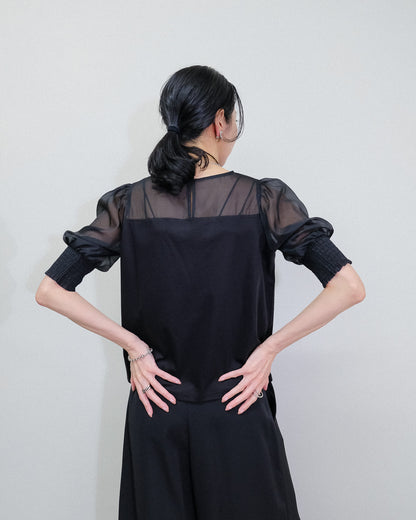 【SALE/50%0ff】Organdy T-Shirt [603394] black