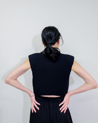 Shoulder Padd Kint Tops [603409] black(99)