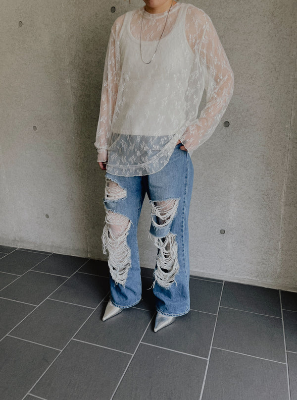【SALE/50%0ff】Lace Tops [603368] ivory