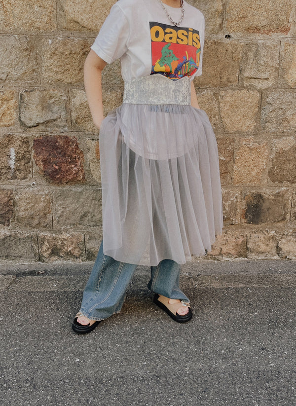 【SALE/50%0ff】Jacquard × Tulle Skirt [603390] blue grey