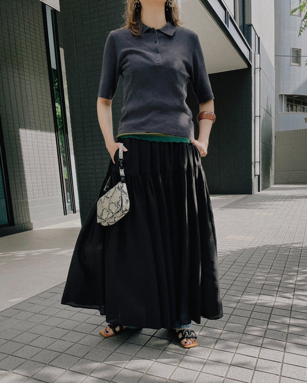 【SALE/50%0ff】Gather Tiered Skirt [603398] black
